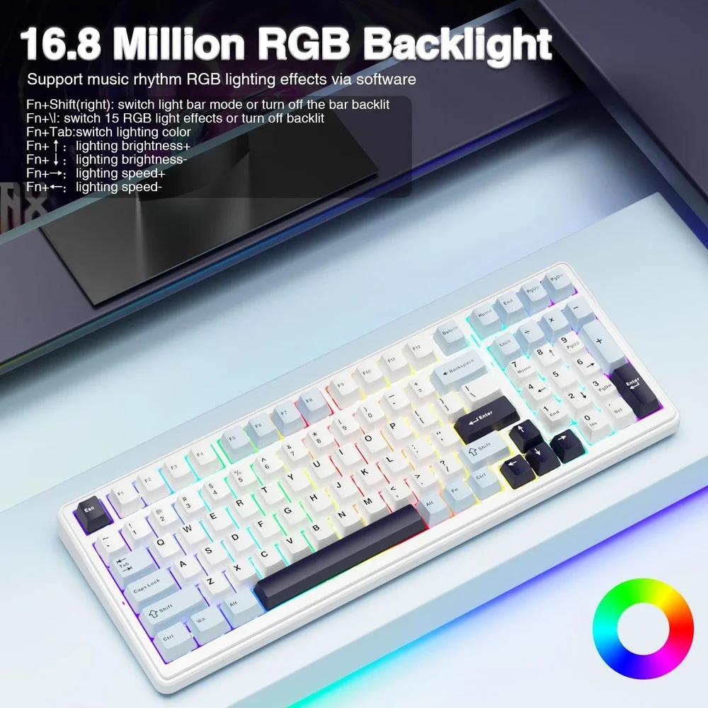 AULA F99 Wireless Mechanical Keyboard Hot Swappable RGB Backlit Blue White
